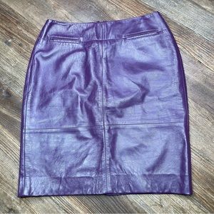 🦋 DKNY City Purple 100% Leather Skirt Size 6
